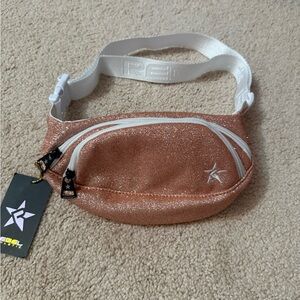REBEL Fanny Pack Waist Belt Bag Rose Gold Sparkly pink Two Zipper Pouches 9"
